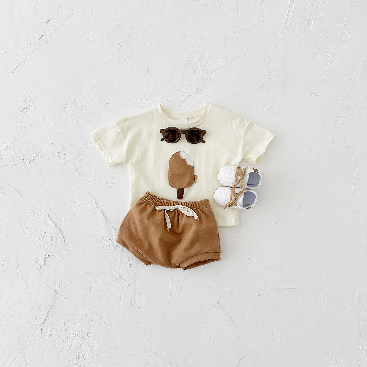 Ice Cream Patch Short Sleeve Shorts Suit