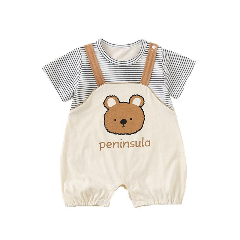 Cartoon Bear Print Short Sleeve Rompers