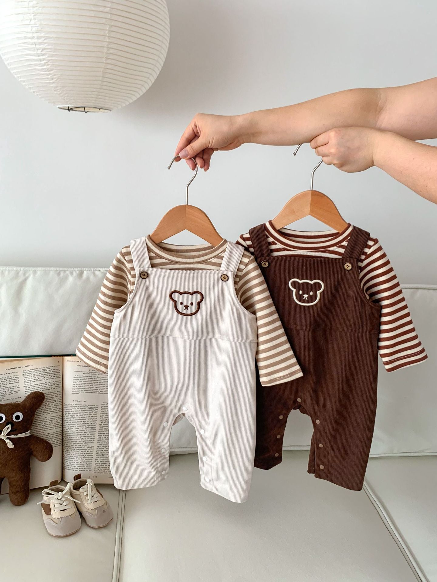 Beary Cute Corduroy Combo Overalls In Sets